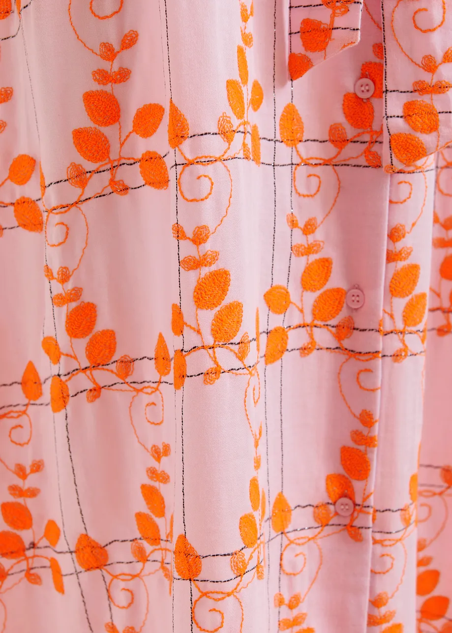 Light pink and orange embroidered cotton-blend maxi dress