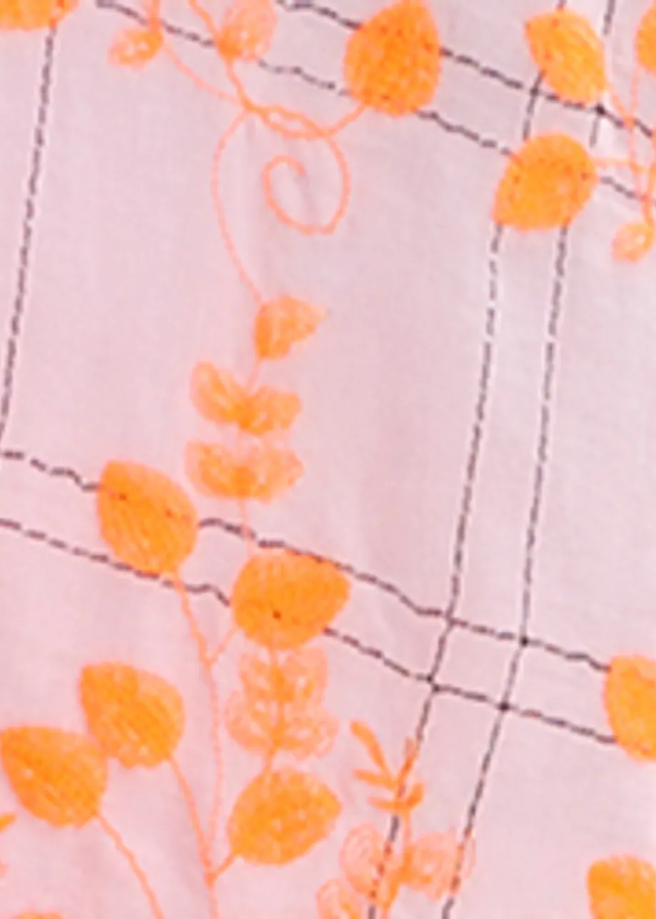 Light pink and orange embroidered cotton-blend maxi dress