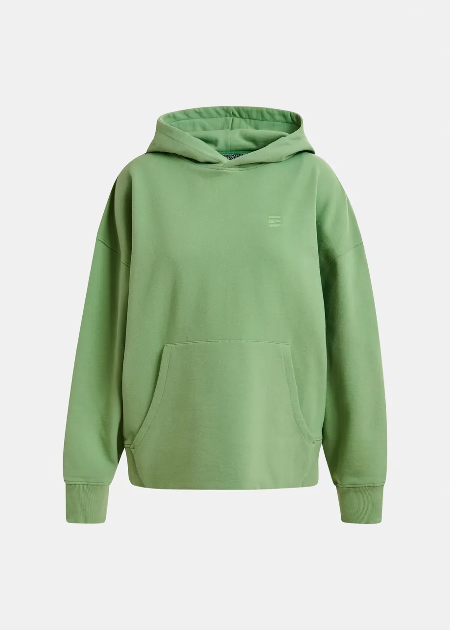 Khaki cotton hoodie with E-shaped embroidery