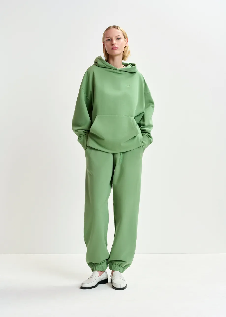 Kaki katoenen hoodie met geborduurde E