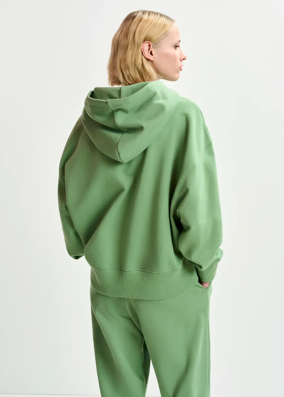 Khaki cotton hoodie with E-shaped embroidery