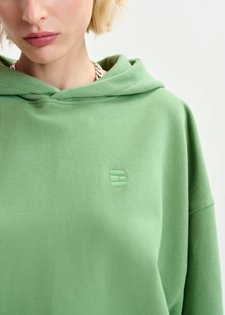 Khaki cotton hoodie with E-shaped embroidery