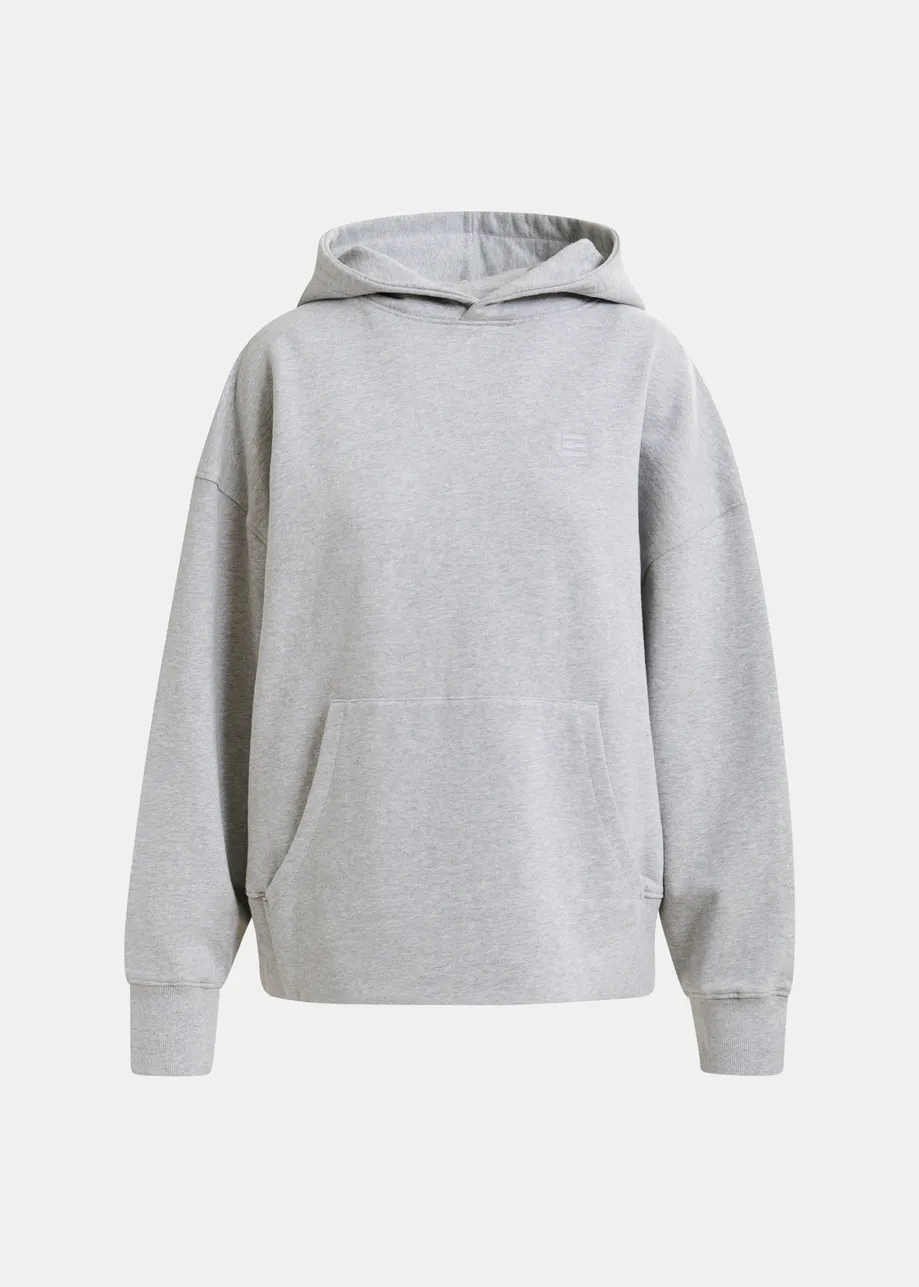 Grey cotton hoodie with E-shaped embroidery