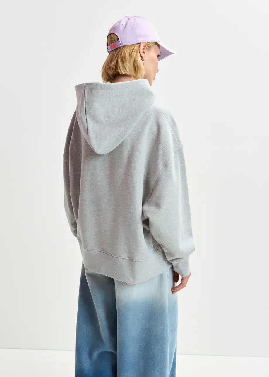 Grey cotton hoodie with E-shaped embroidery