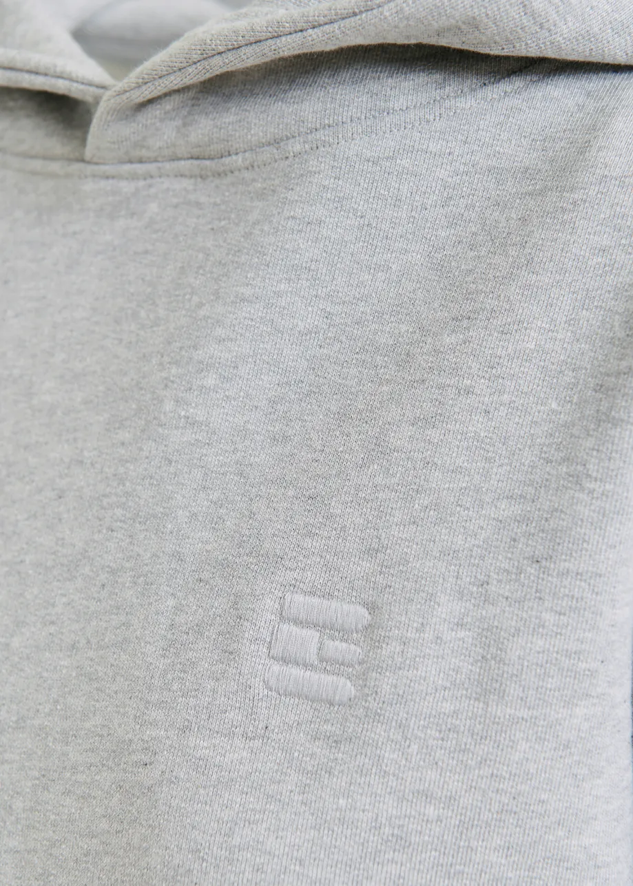 Grey cotton hoodie with E-shaped embroidery