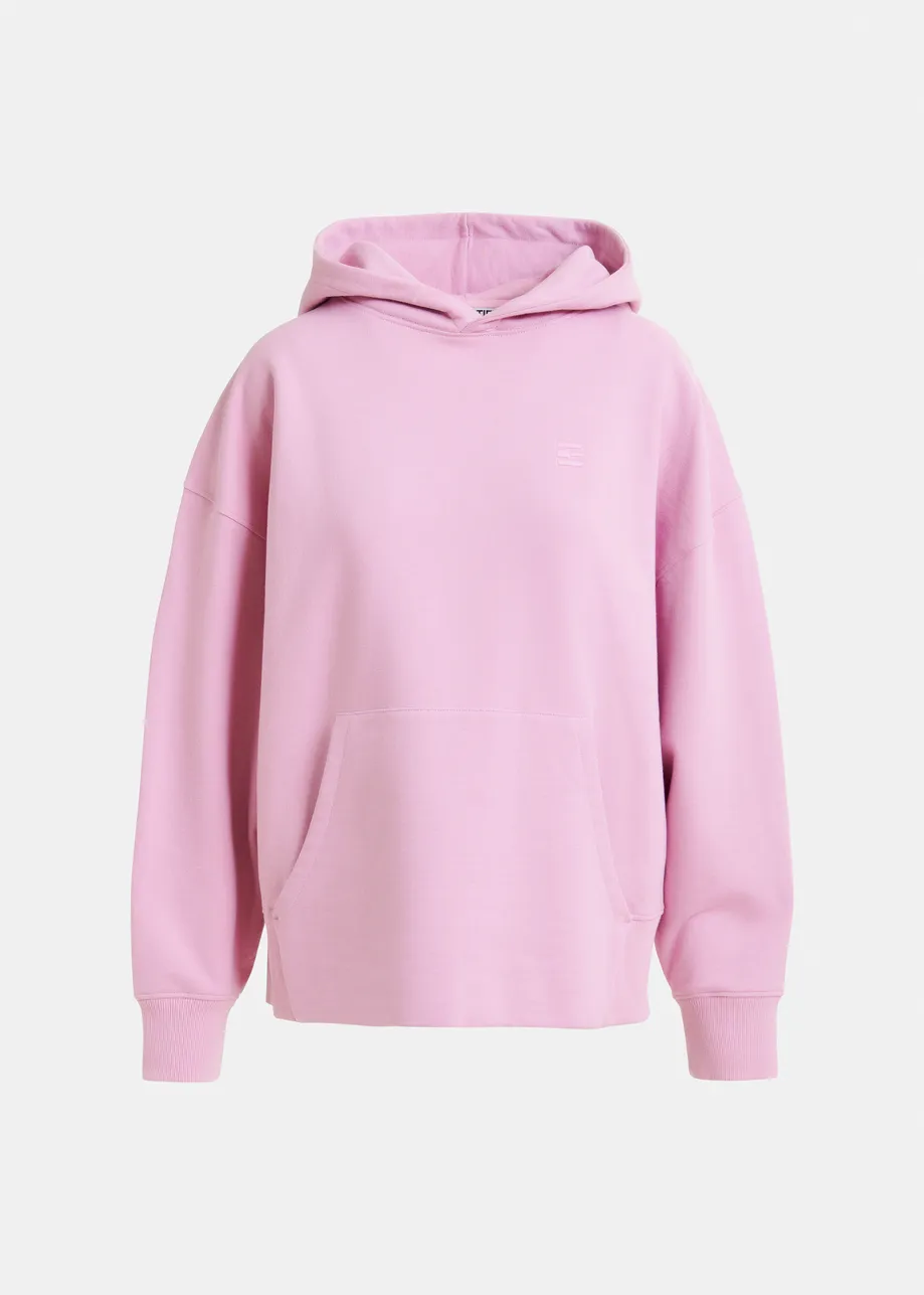 Pink cotton hoodie with E-shaped embroidery