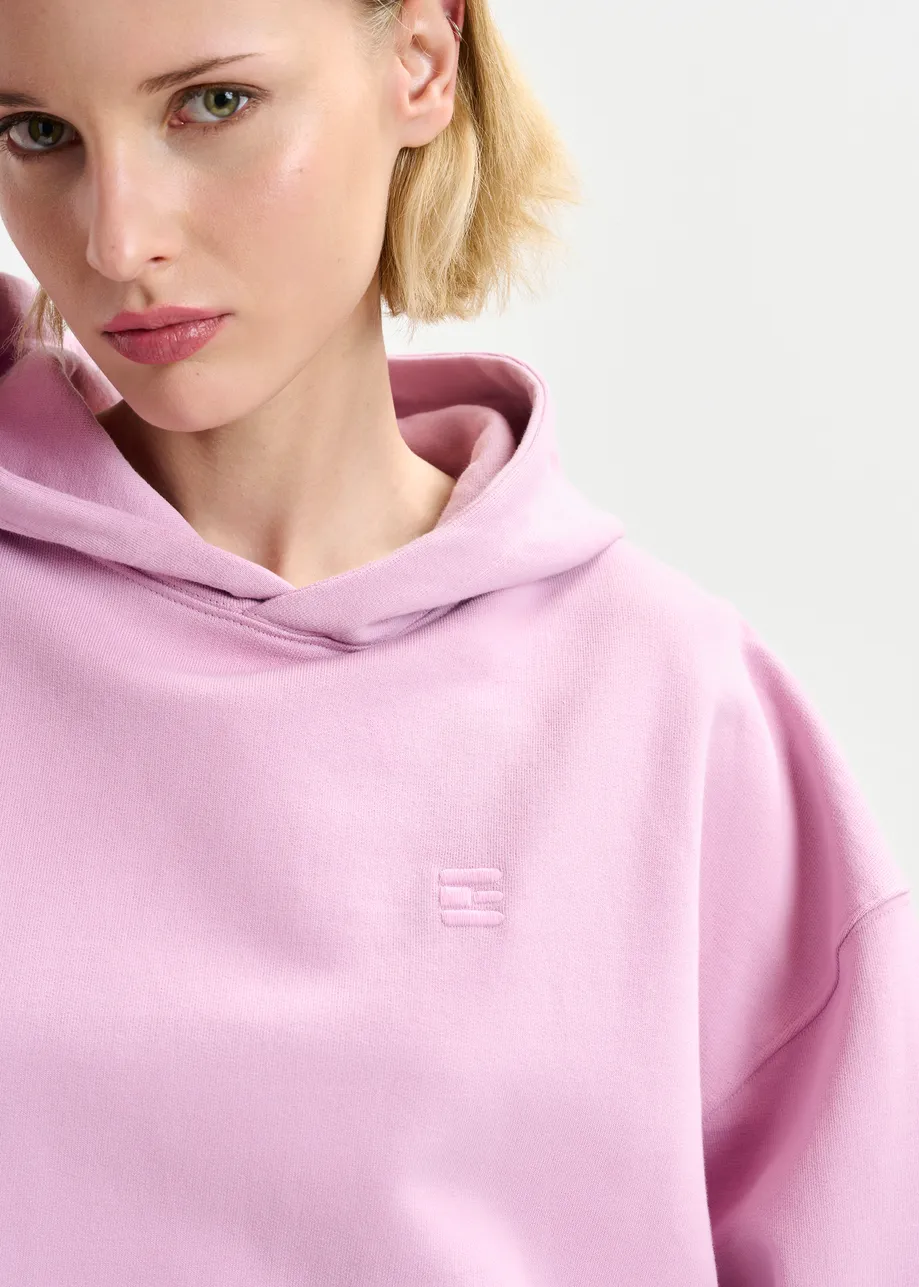 Pink cotton hoodie with E-shaped embroidery