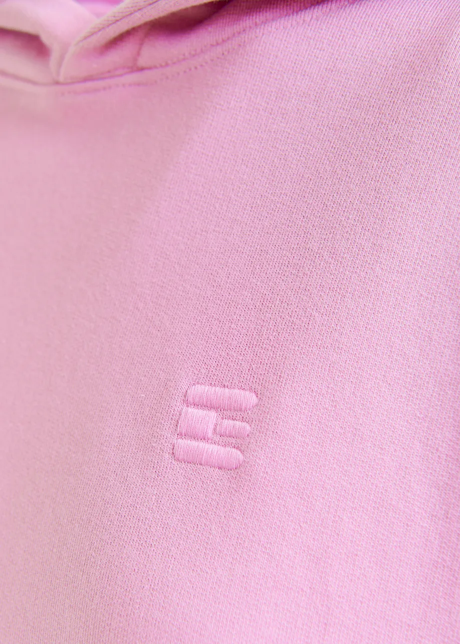 Pink cotton hoodie with E-shaped embroidery