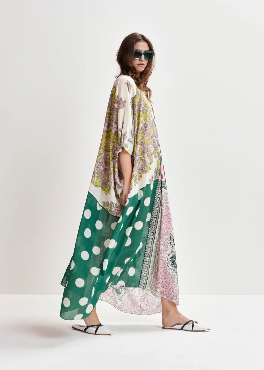 Green, pink and multicolor printed oversized kaftan dress