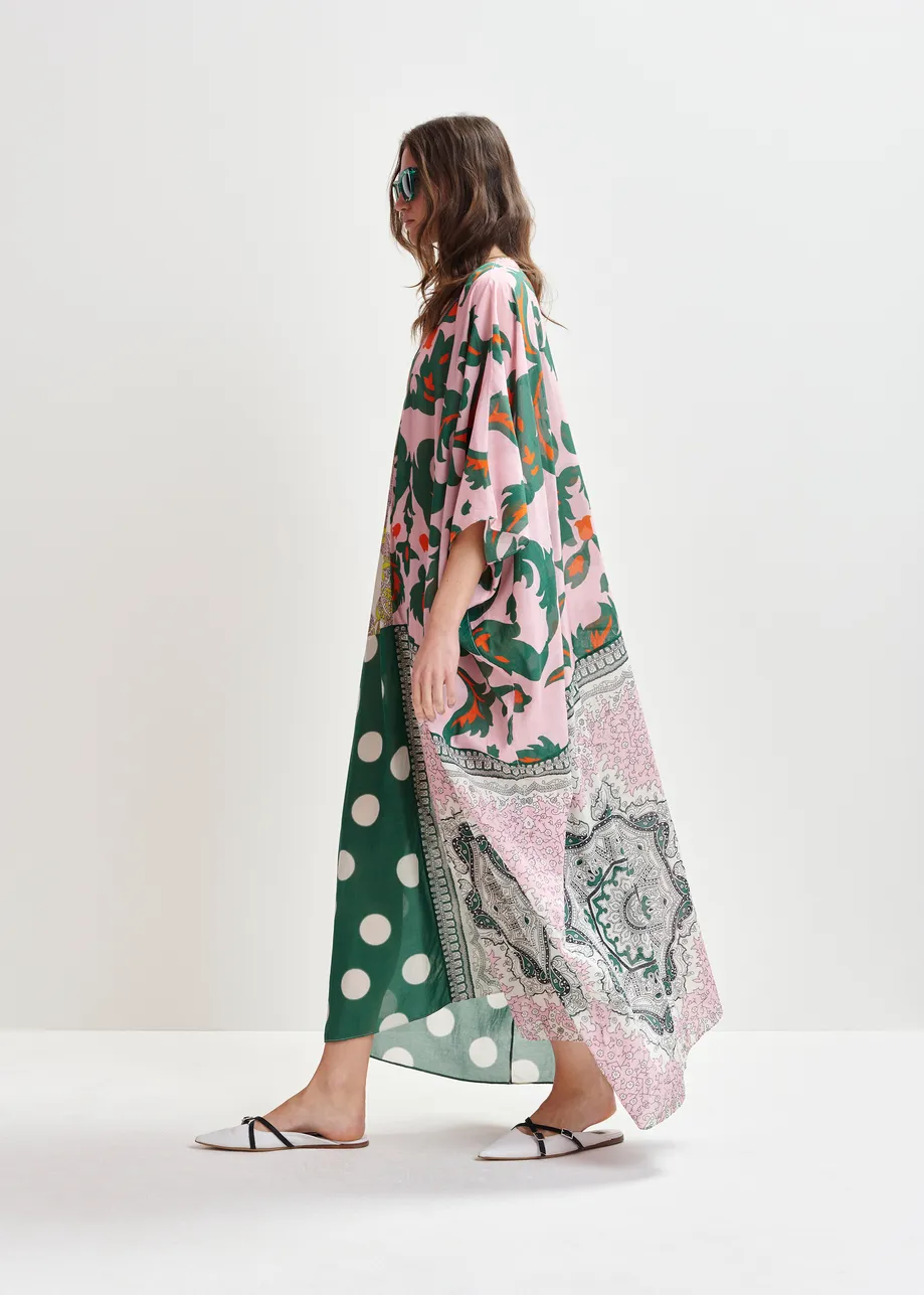 Green, pink and multicolor printed oversized kaftan dress