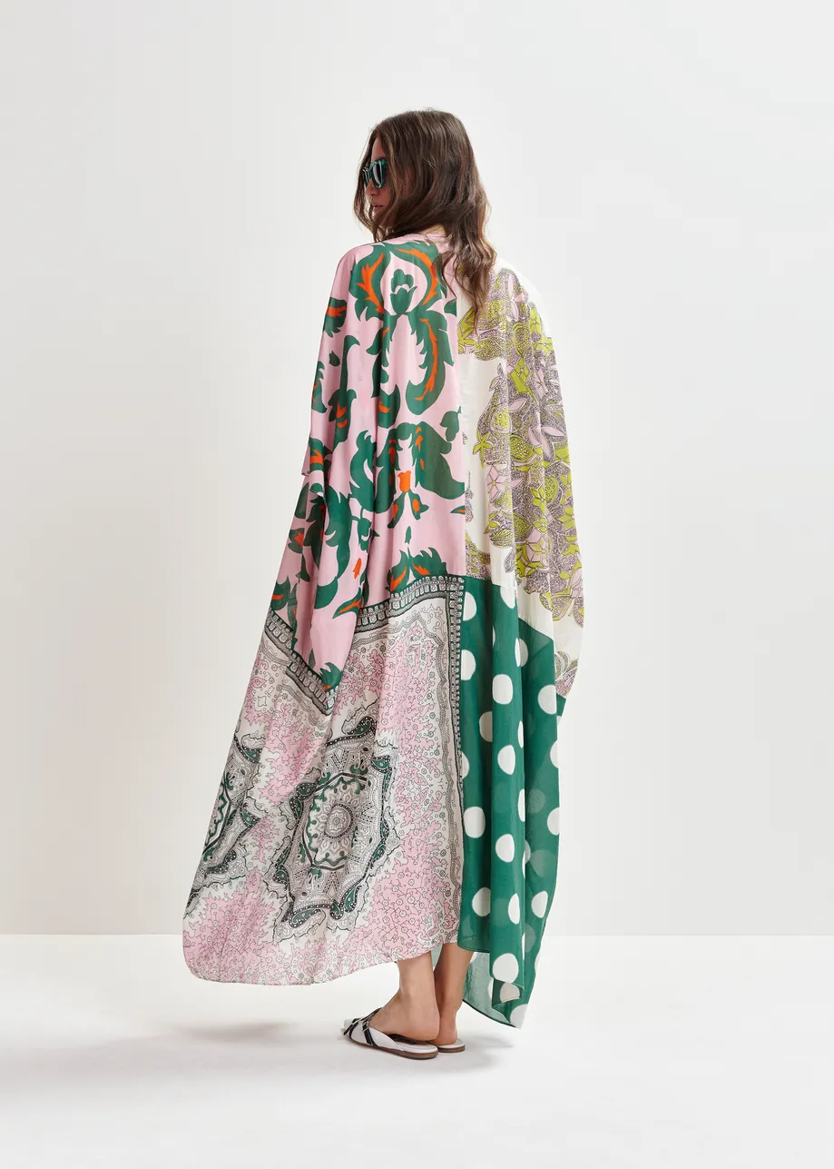 Green, pink and multicolor printed oversized kaftan dress