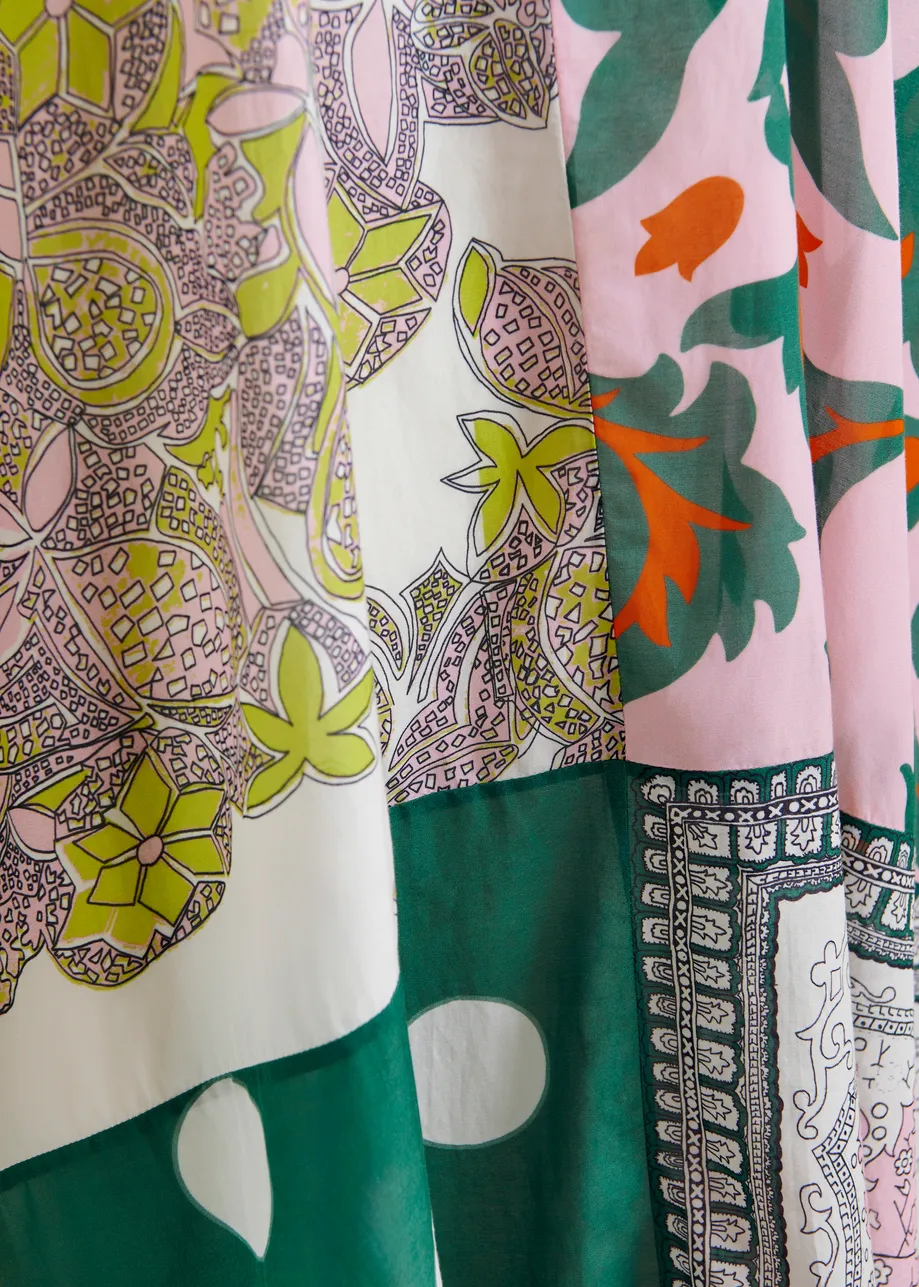 Green, pink and multicolor printed oversized kaftan dress