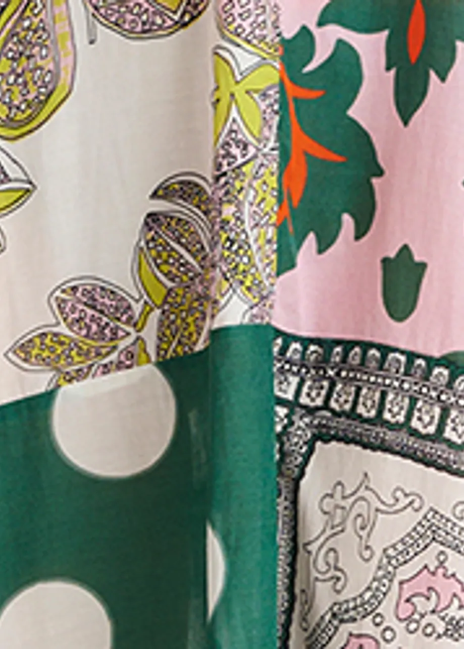 Green, pink and multicolor printed oversized kaftan dress