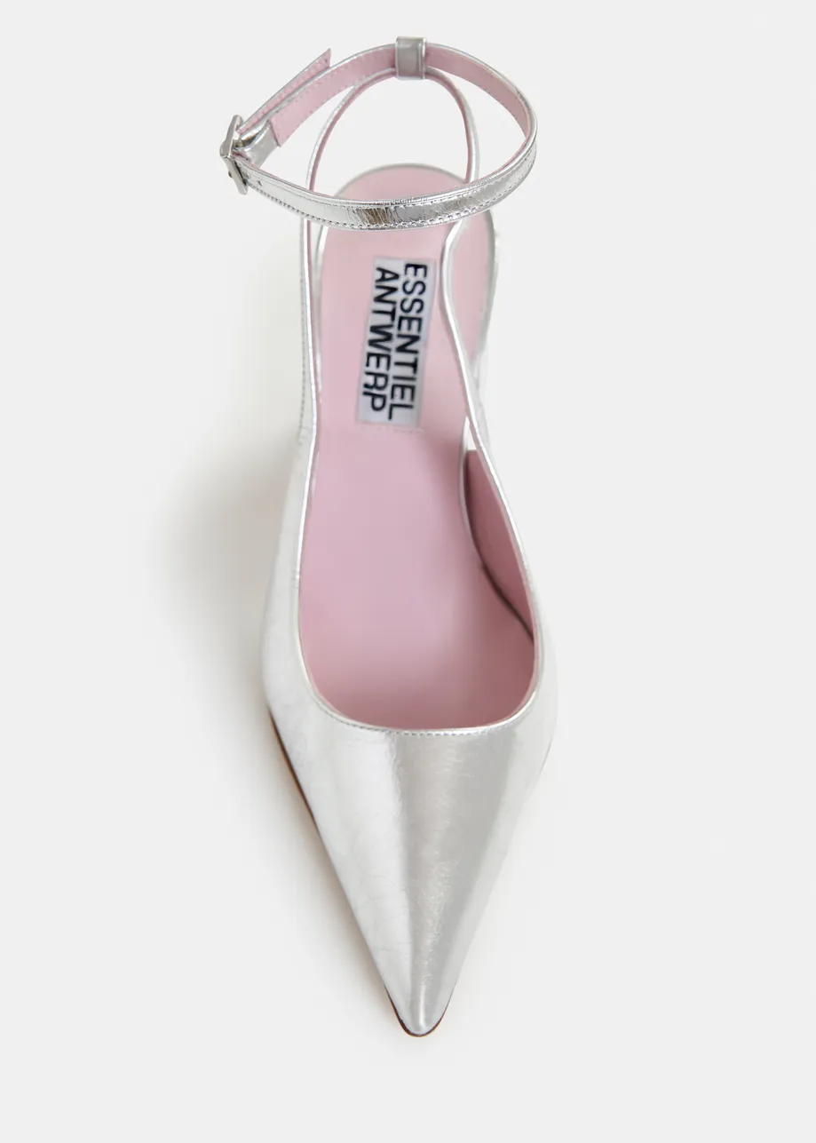 Silver leather slingback pumps