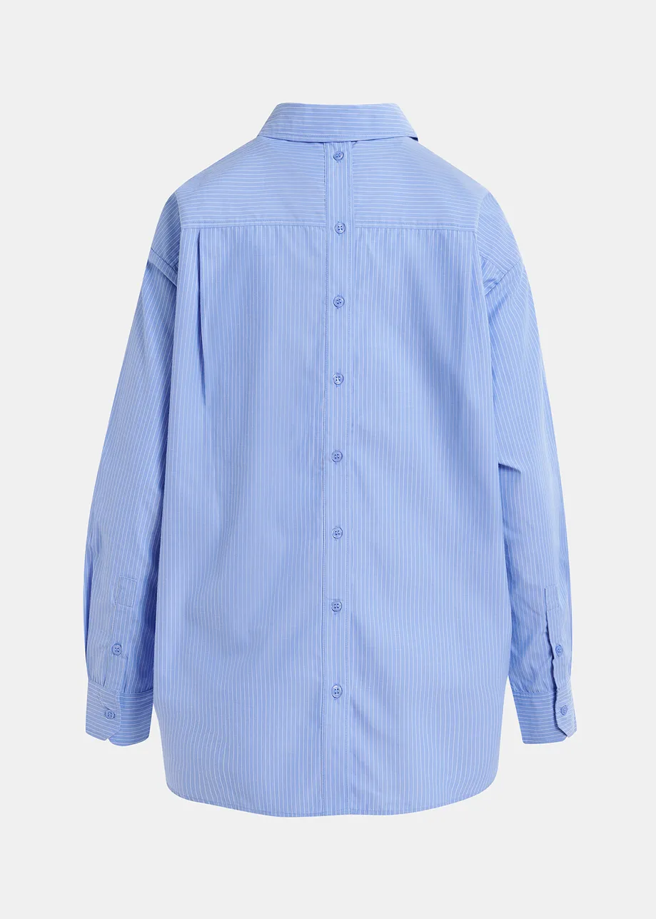 Light blue sequin-embroidered pinstripe shirt