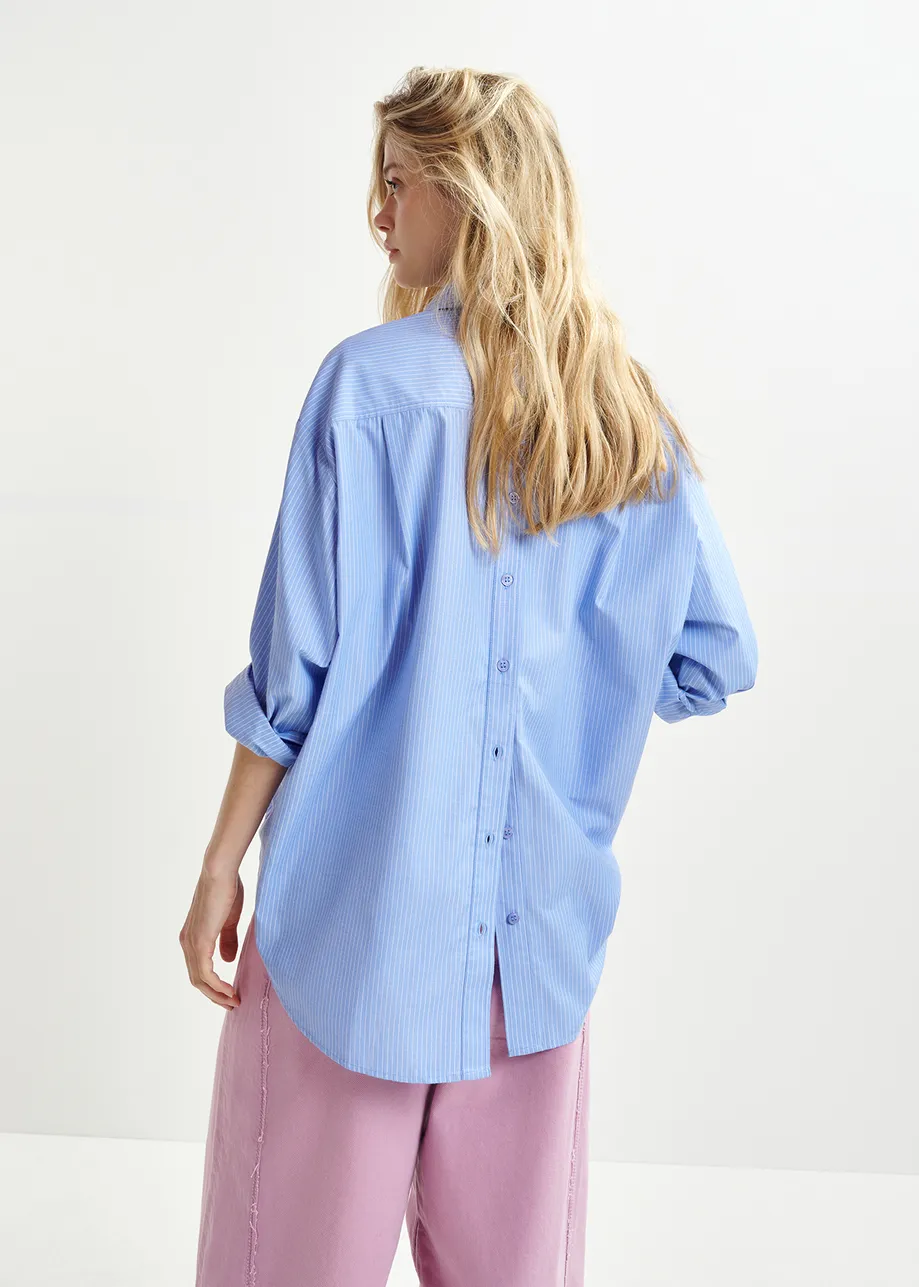 Light blue sequin-embroidered pinstripe shirt