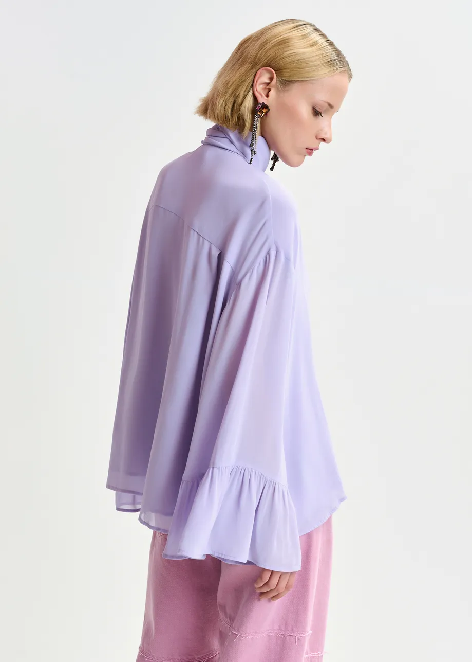 Lilac oversized shirt with pussy bow and ruffle details