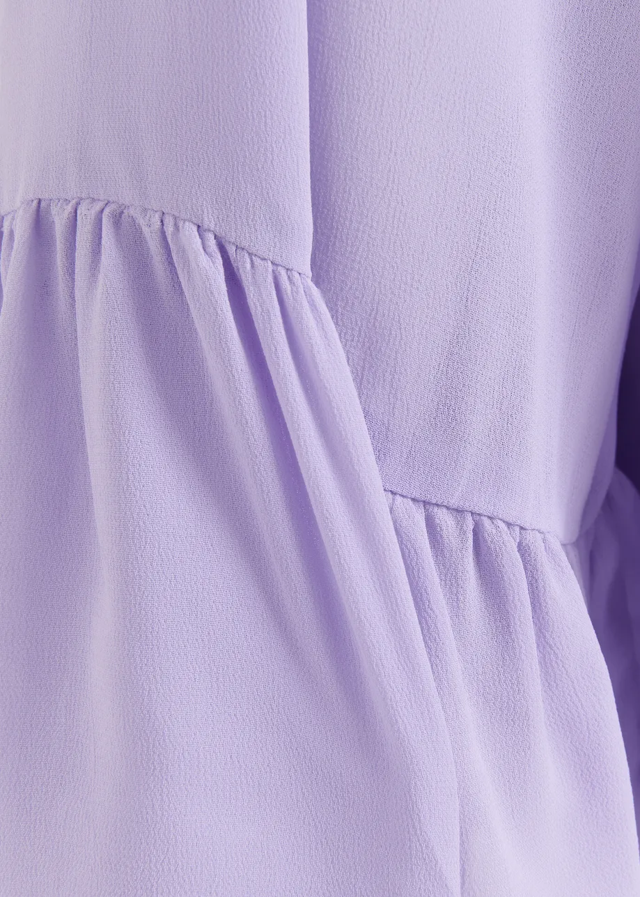 Lilac oversized shirt with pussy bow and ruffle details