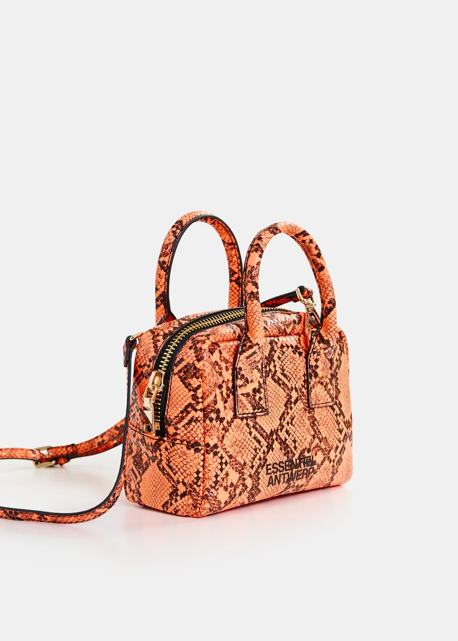 Orange and black snake print mini bag