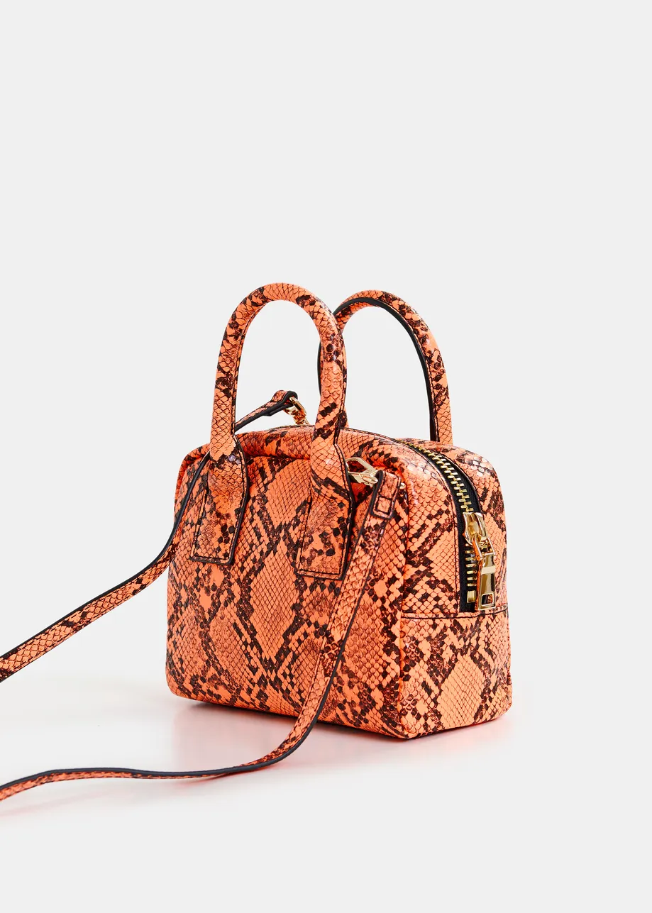 Orange and black snake print mini bag