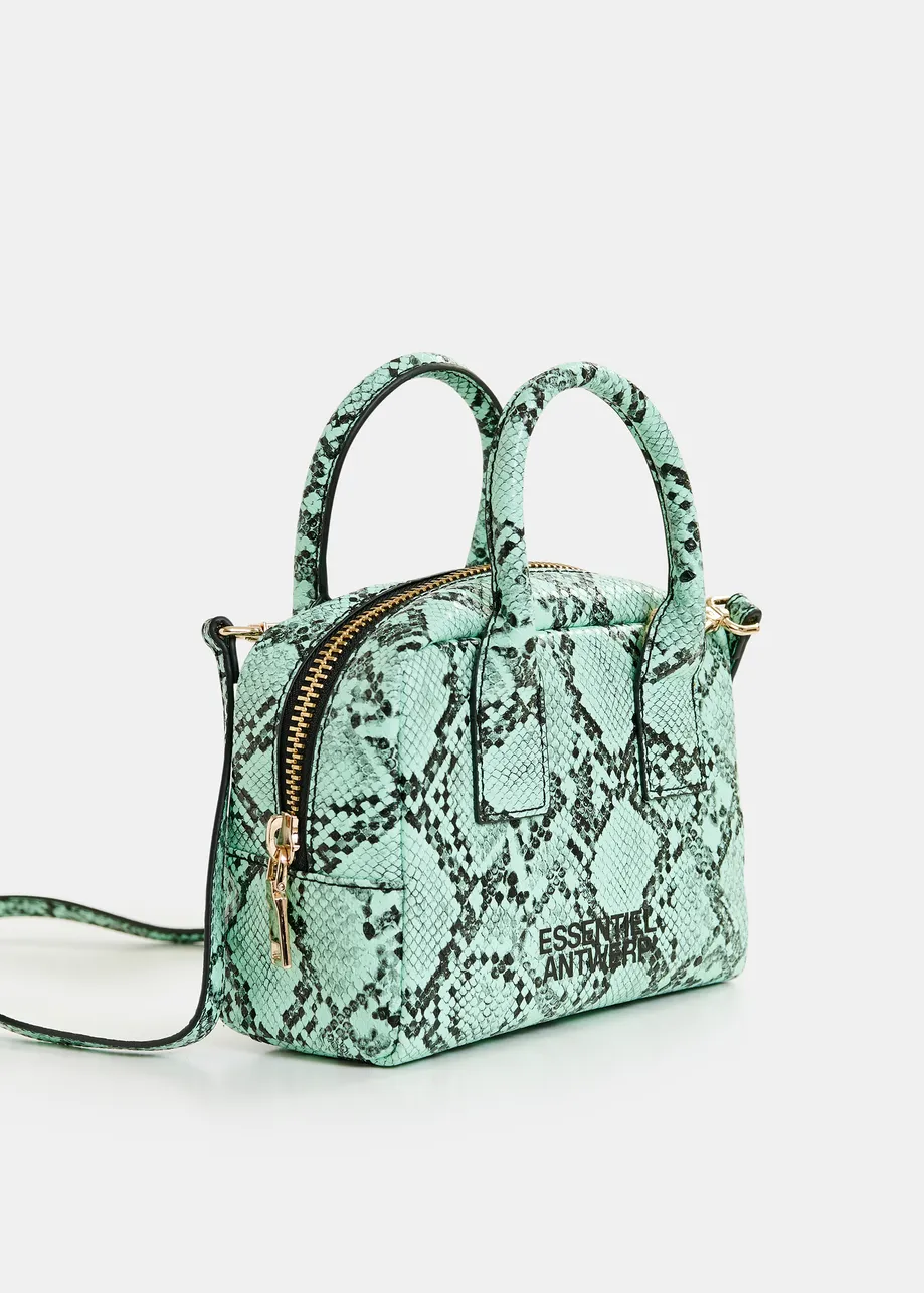 Mini-Tasche mit Schlangen-Print in Grün und Schwarz