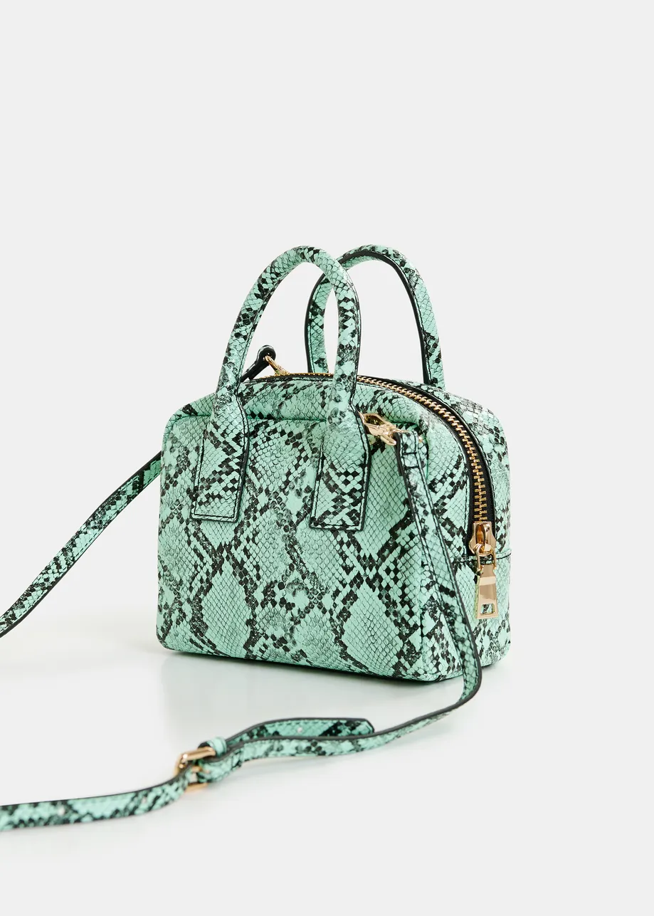 Green and black snake print mini bag