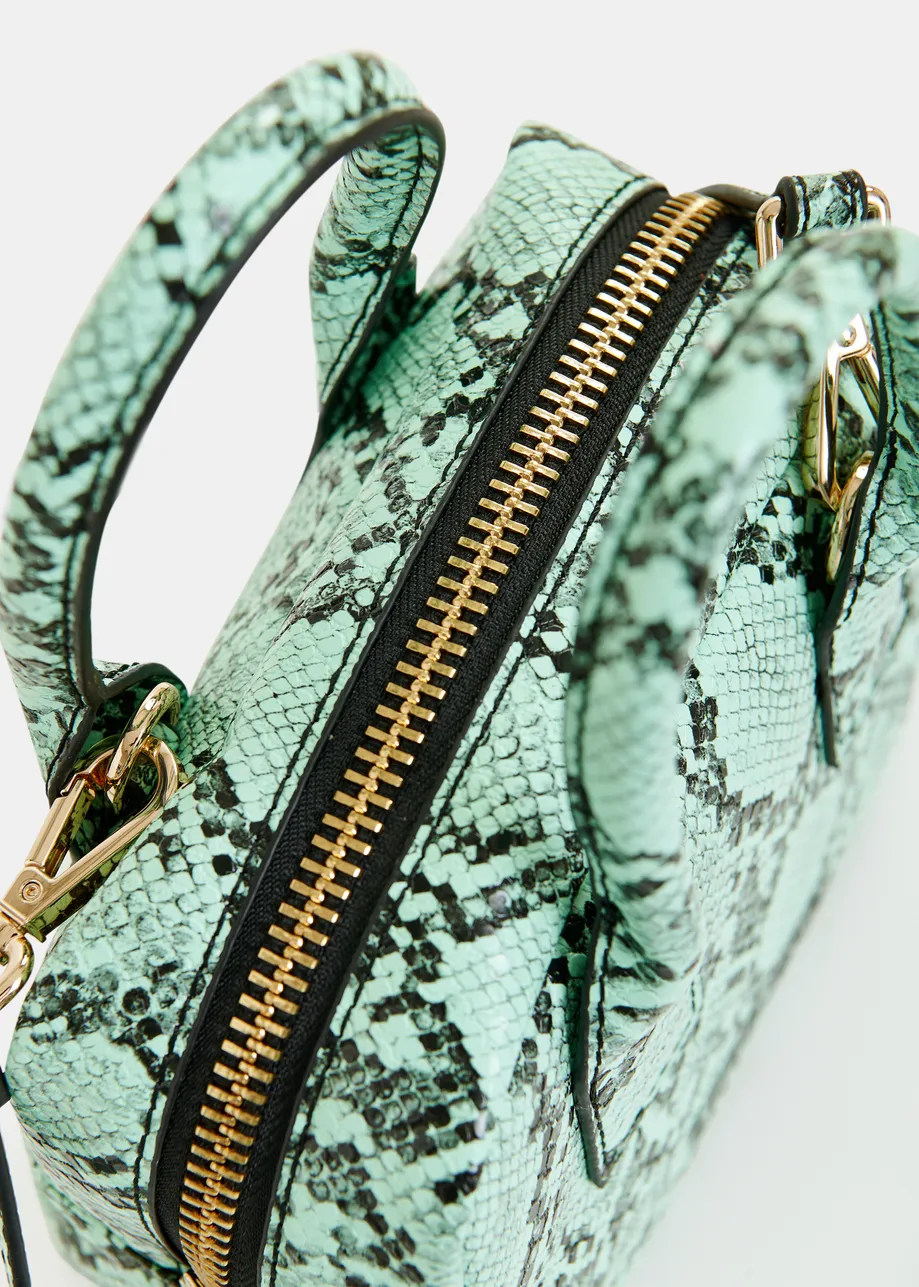 Green and black snake print mini bag