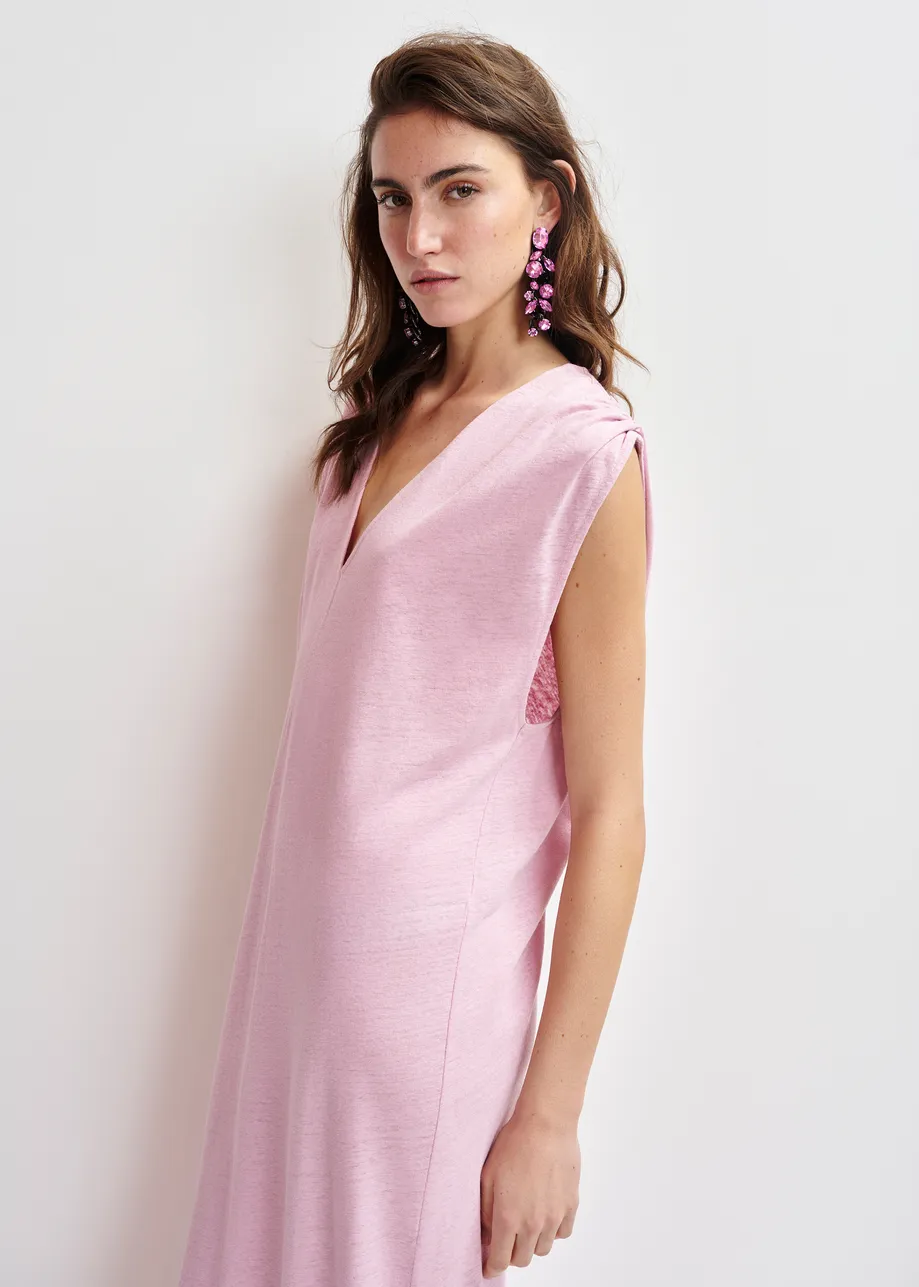 Pink sleeveless cotton-linen blend maxi dress