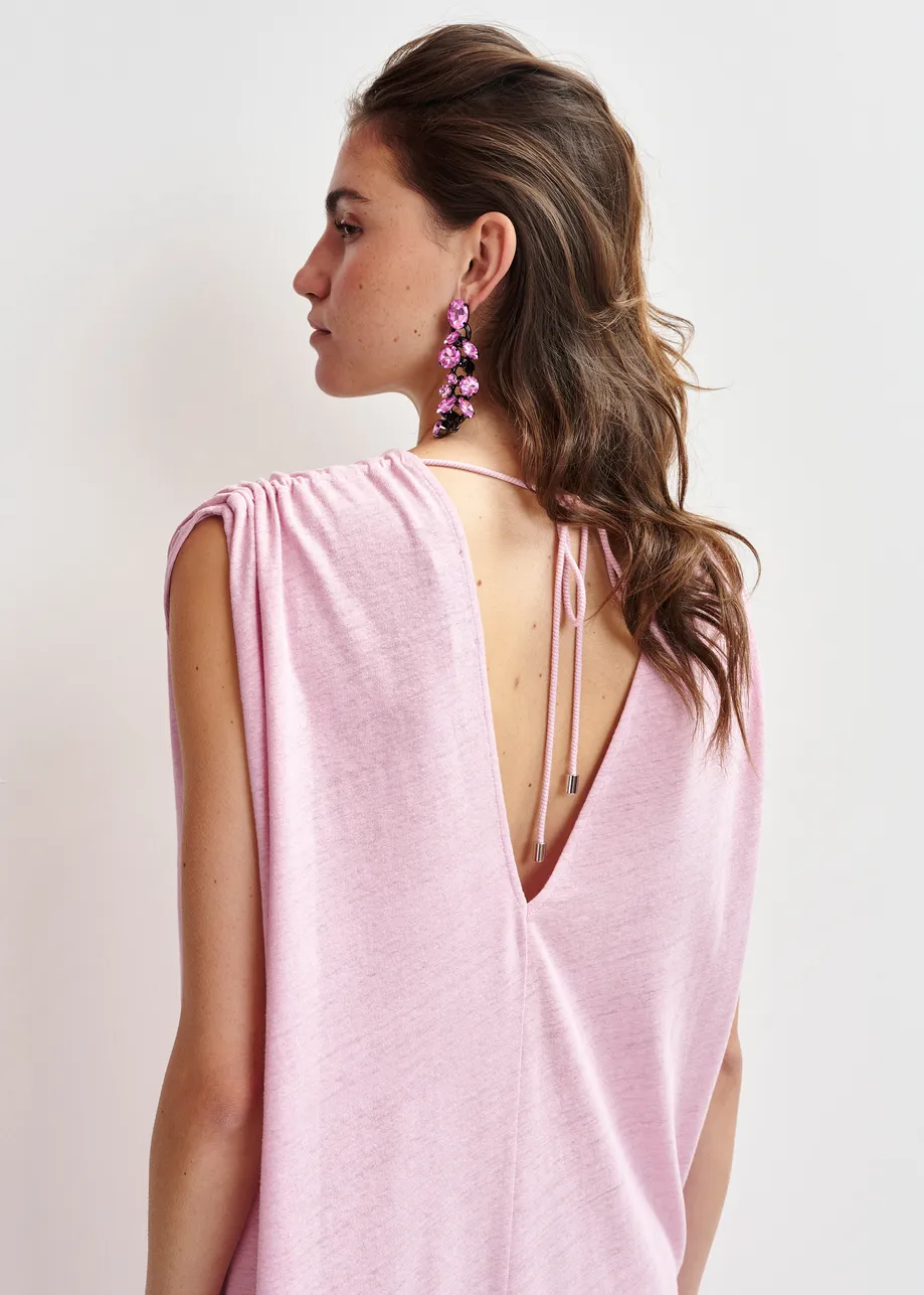 Pink sleeveless cotton-linen blend maxi dress