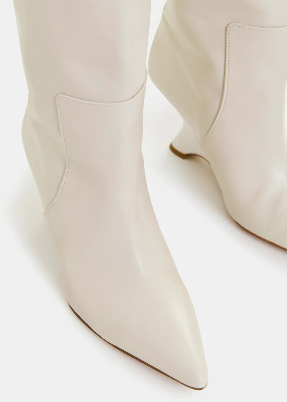 Off-white leather wedge knee boots