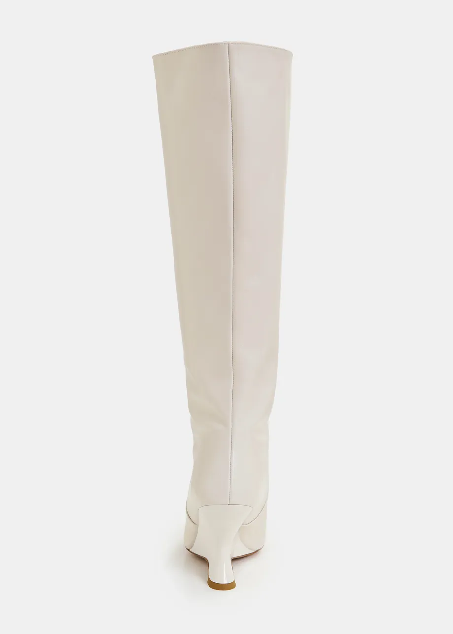 Off-white leather wedge knee boots