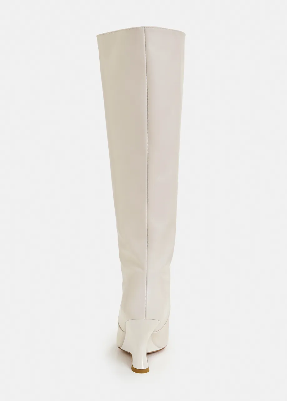 Off-white leather wedge knee boots