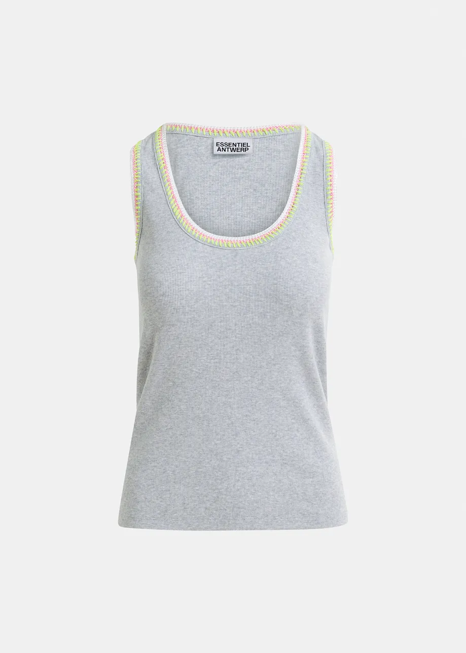 Grey organic cotton tank top with embroidery