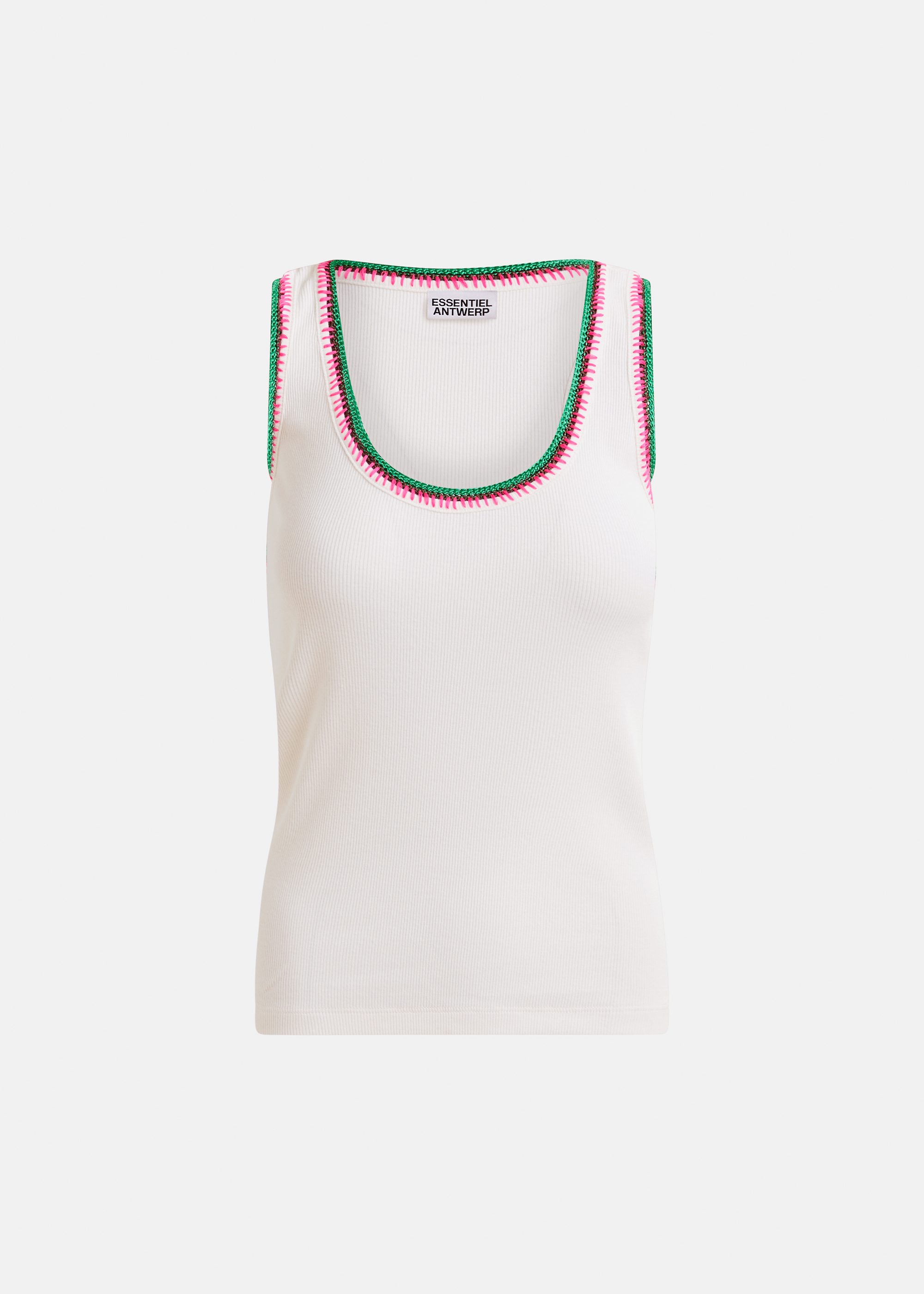 Light beige organic cotton tank top with embroidery