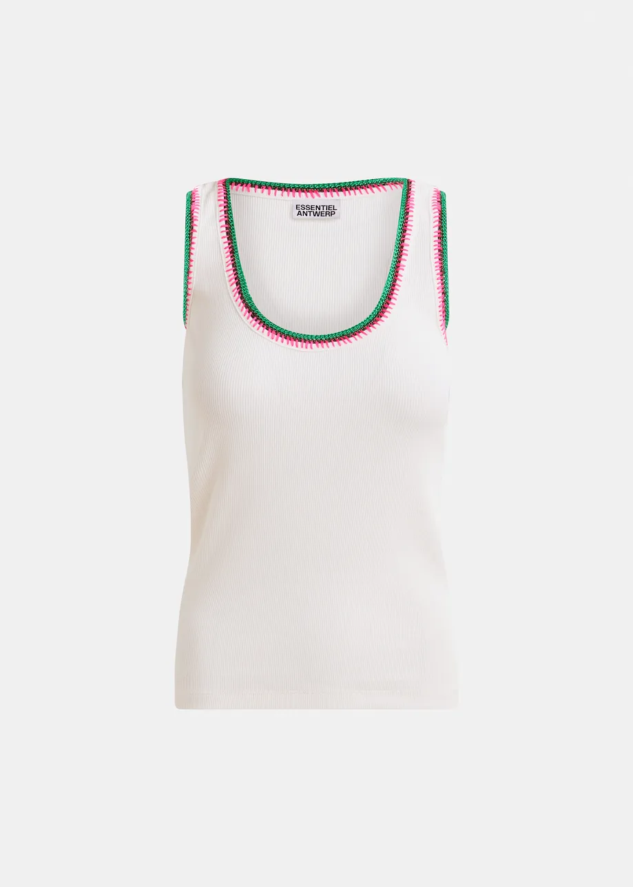 Hellbeiges Tanktop aus Bio-Baumwolle mit Stickerei