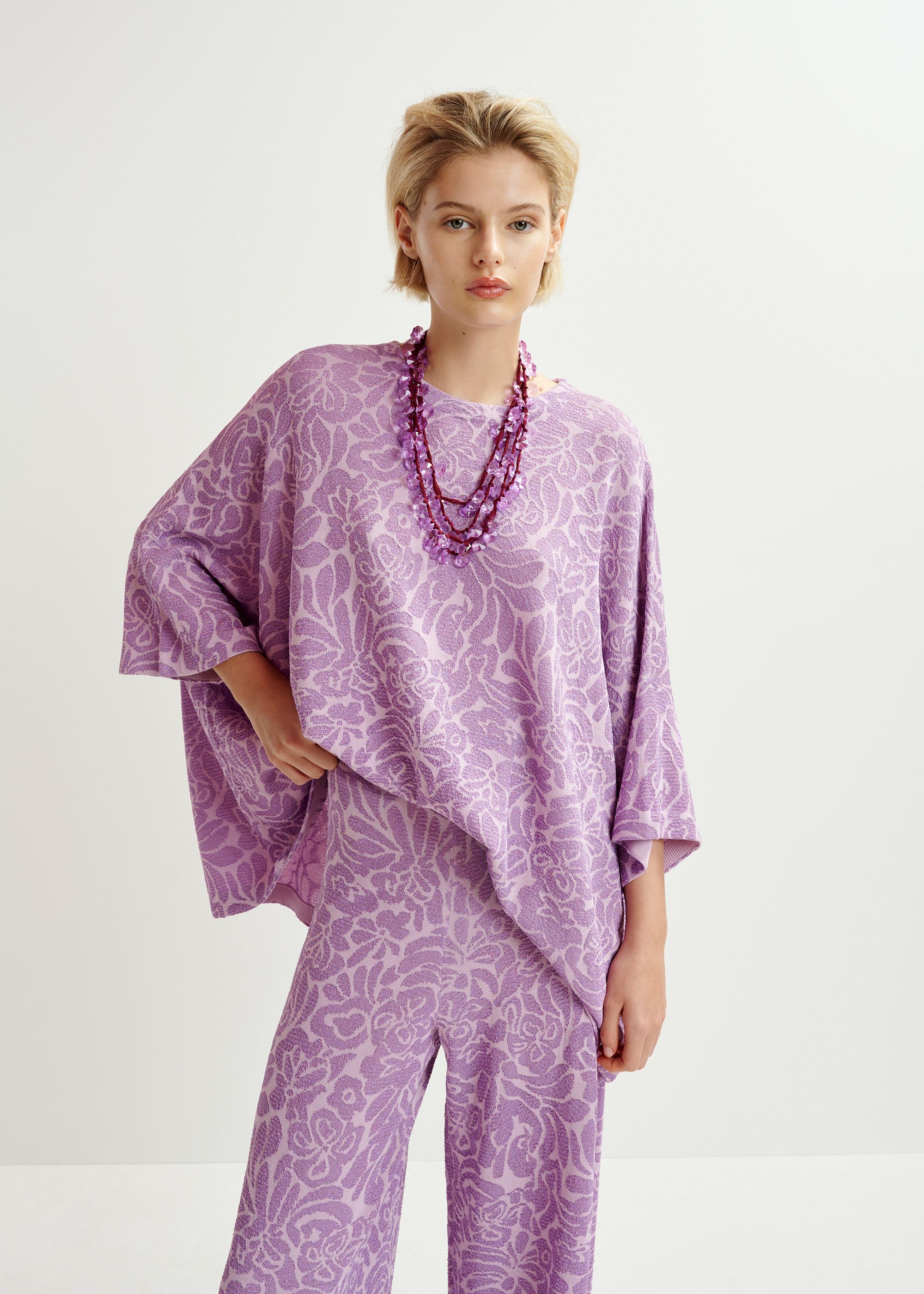 Lilac and mauve floral jacquard-knit top | Essentiel Antwerp
