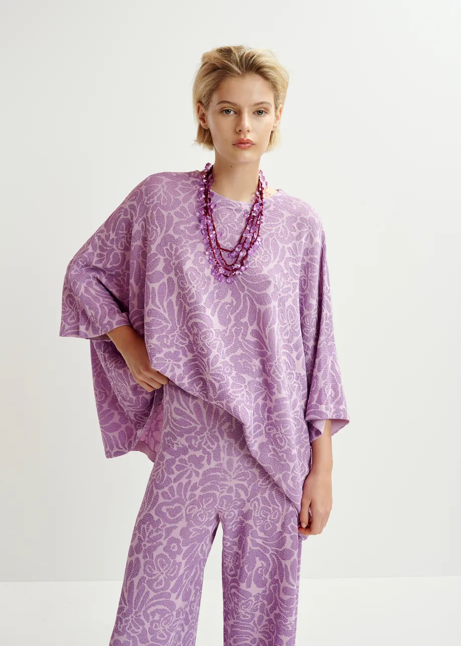 Haut en maille jacquard fleuri lilas et mauve