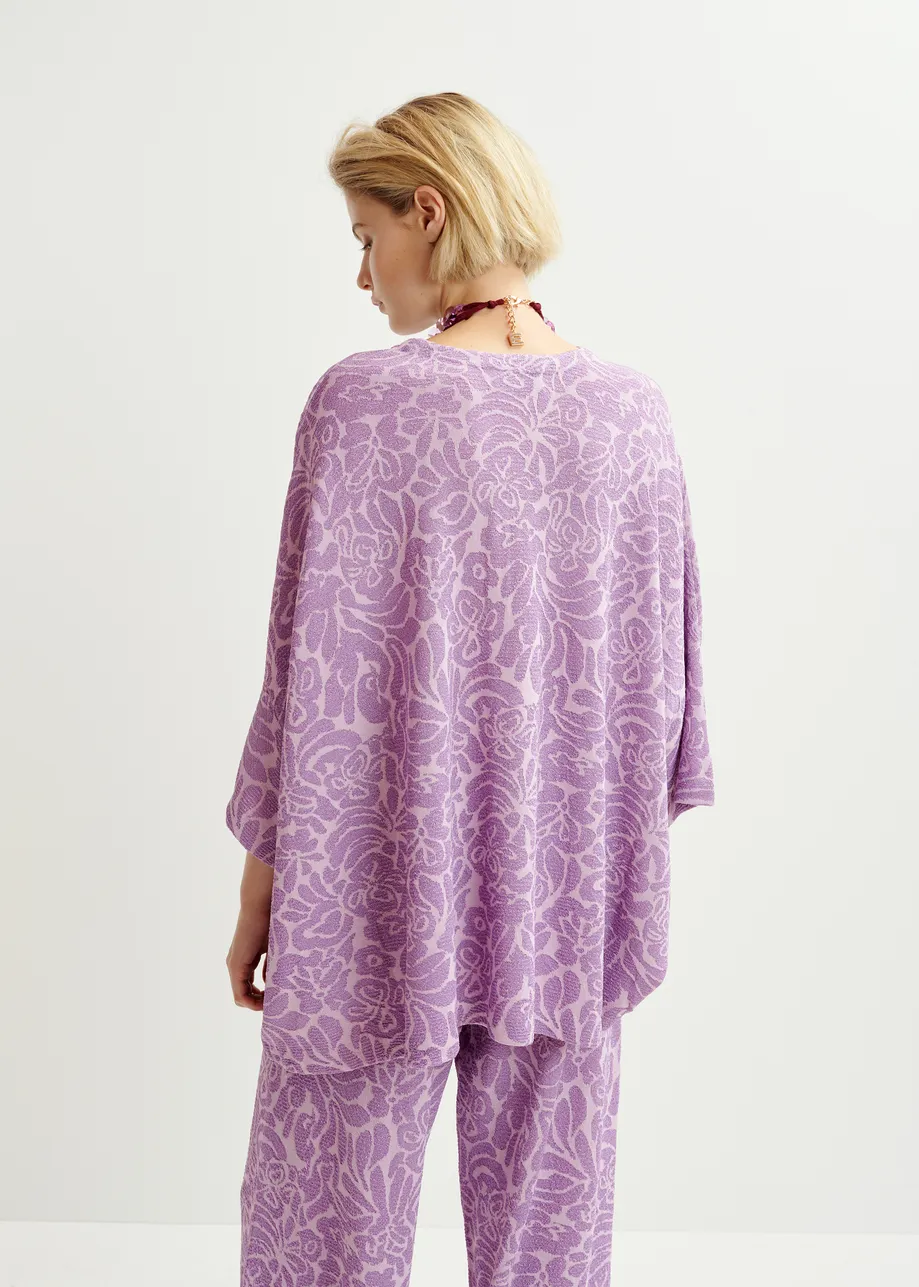 Haut en maille jacquard fleuri lilas et mauve