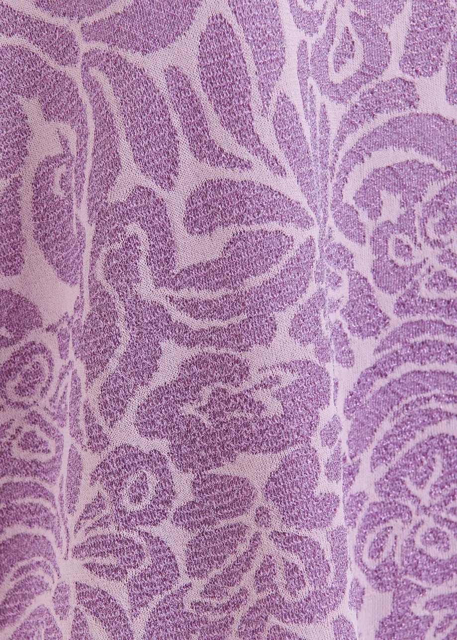 Haut en maille jacquard fleuri lilas et mauve