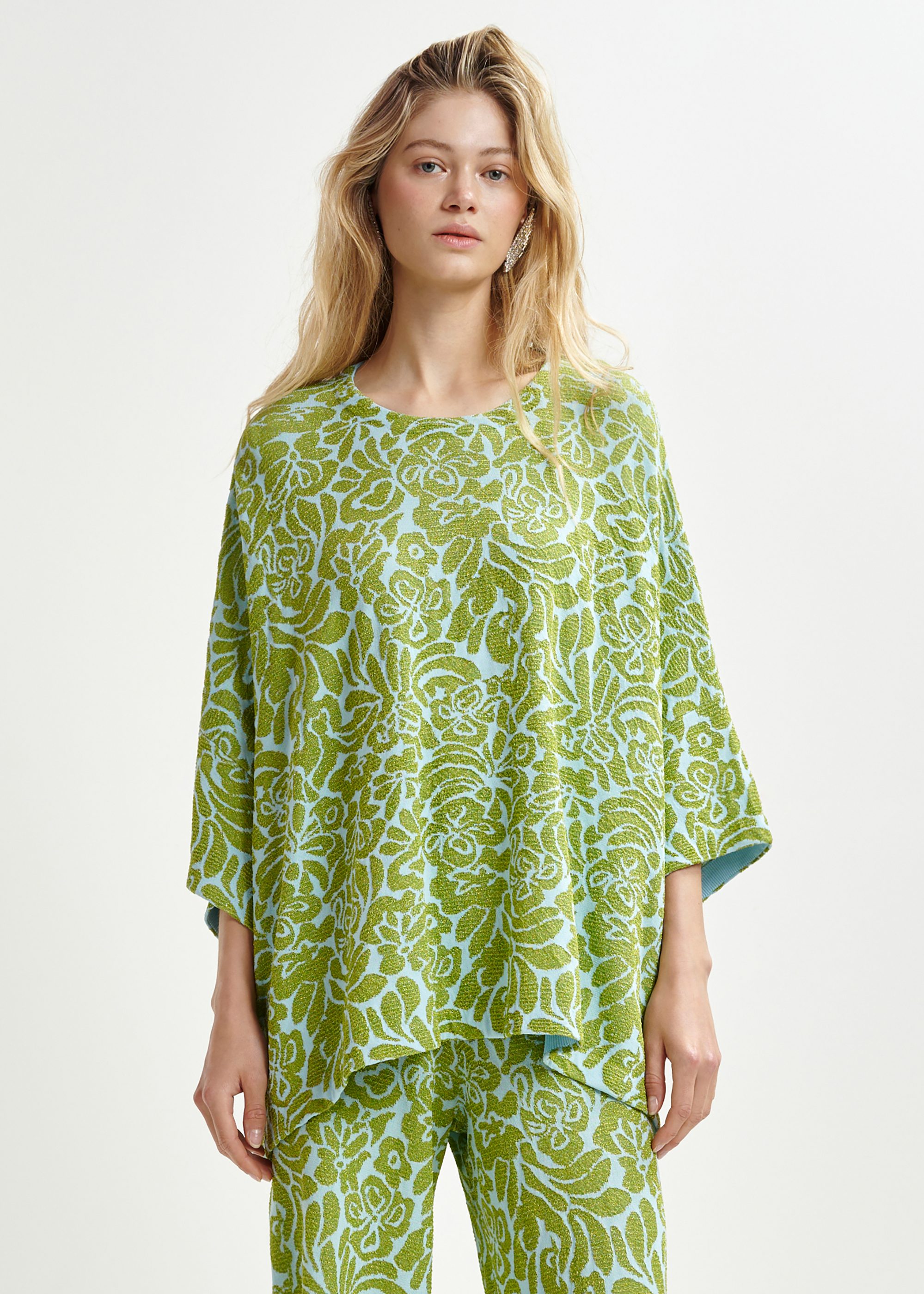 Green and blue floral jacquard-knit top | Essentiel Antwerp Europe