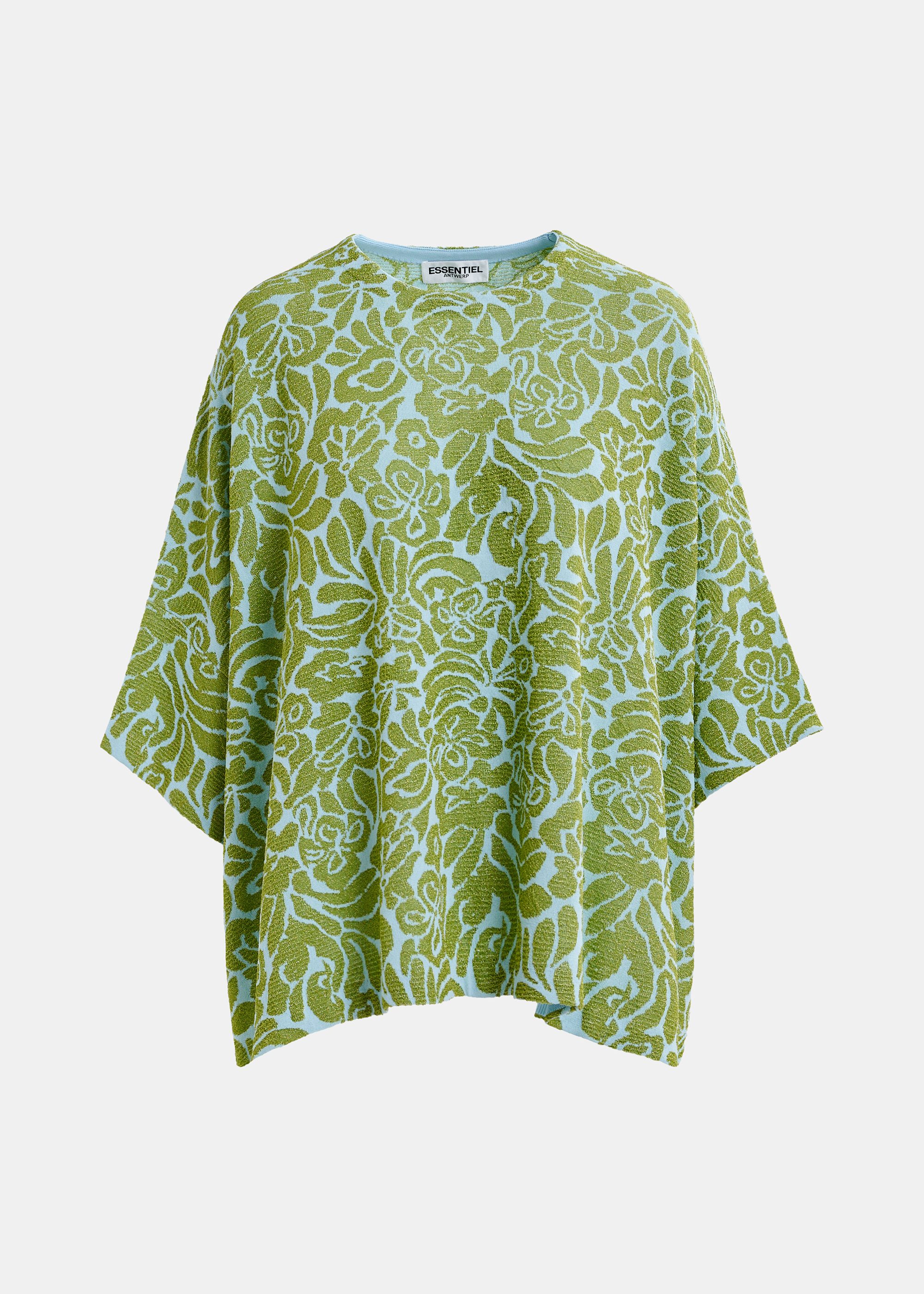 Green and blue floral jacquard-knit top