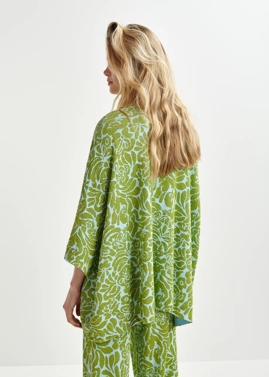 Top in maglia jacquard floreale verde e blu