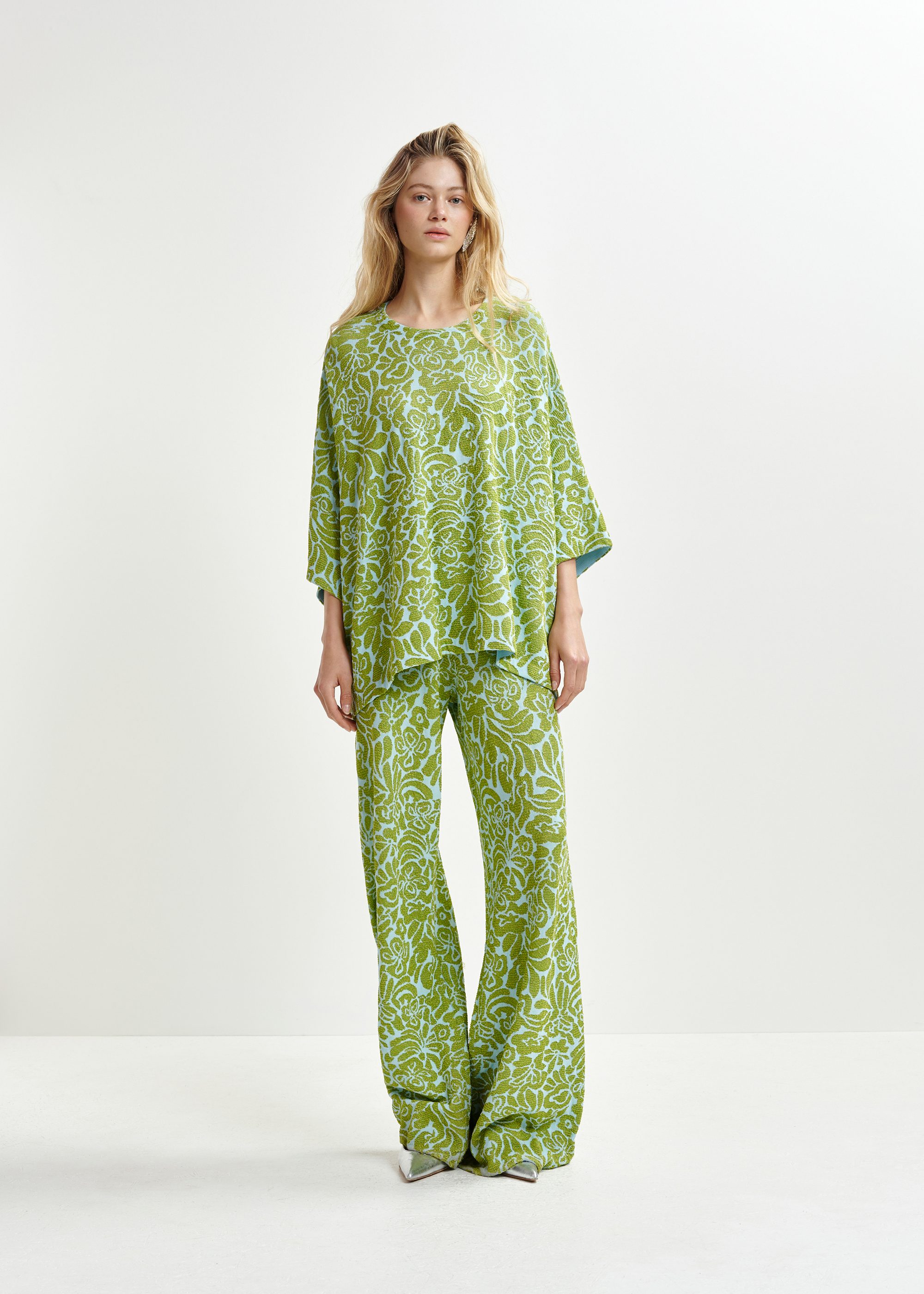 Green and blue floral jacquard-knit top | Essentiel Antwerp