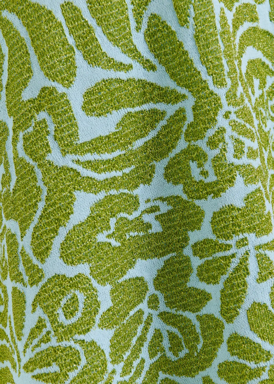 Haut en maille jacquard fleuri vert et bleu