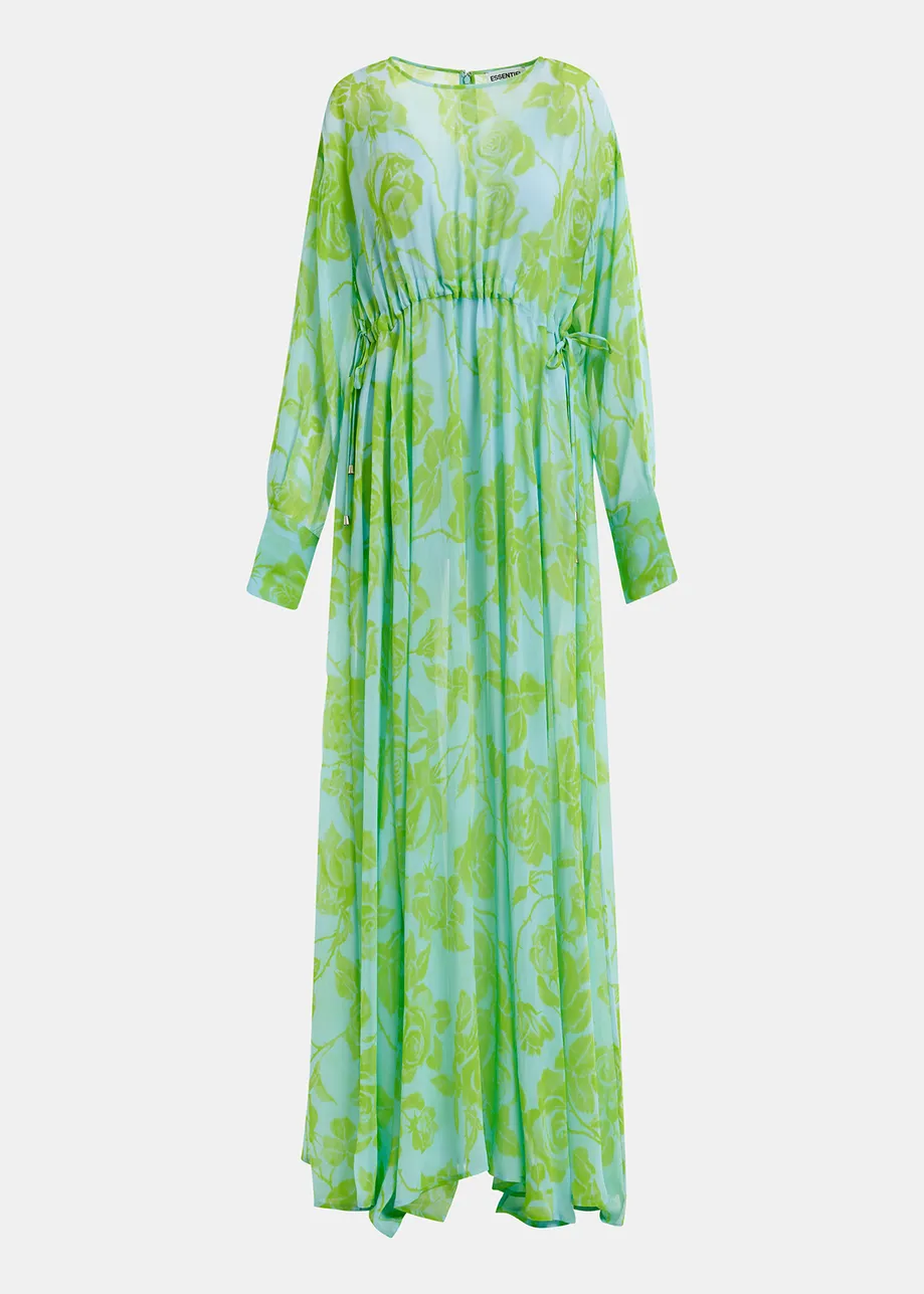 Lichtblauwe en groene maxi-jurk met bloemenprint