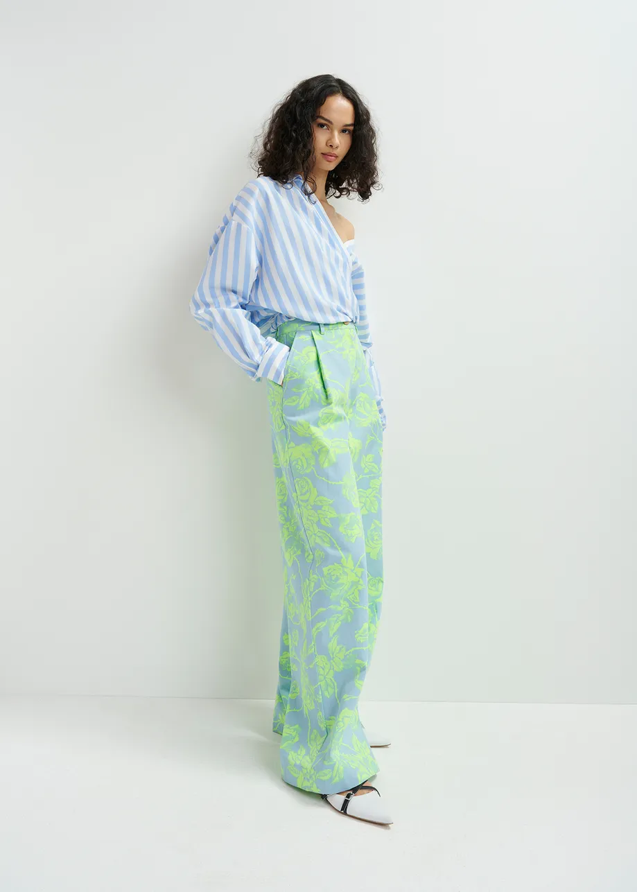 White and blue striped wrap-effect blouse