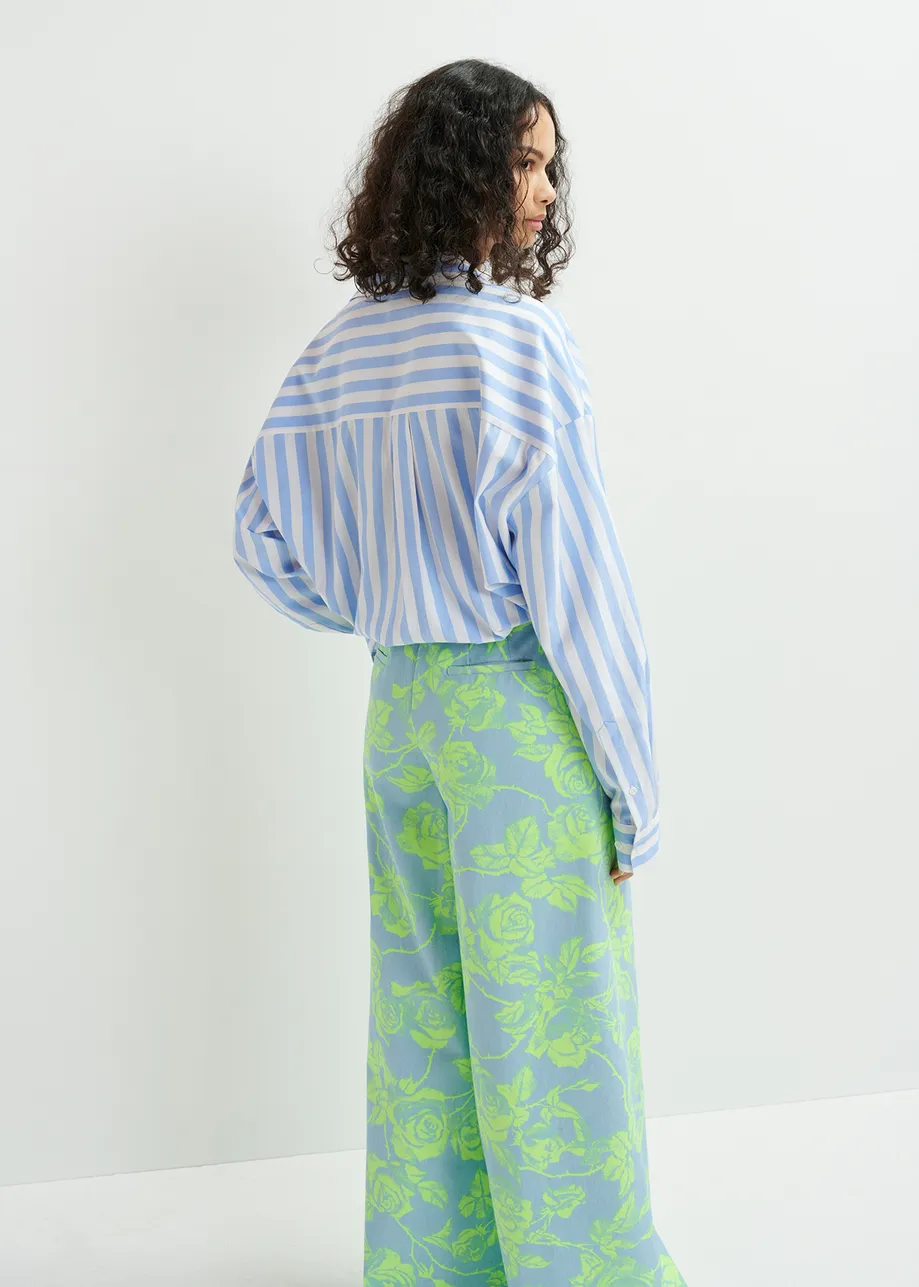 White and blue striped wrap-effect blouse