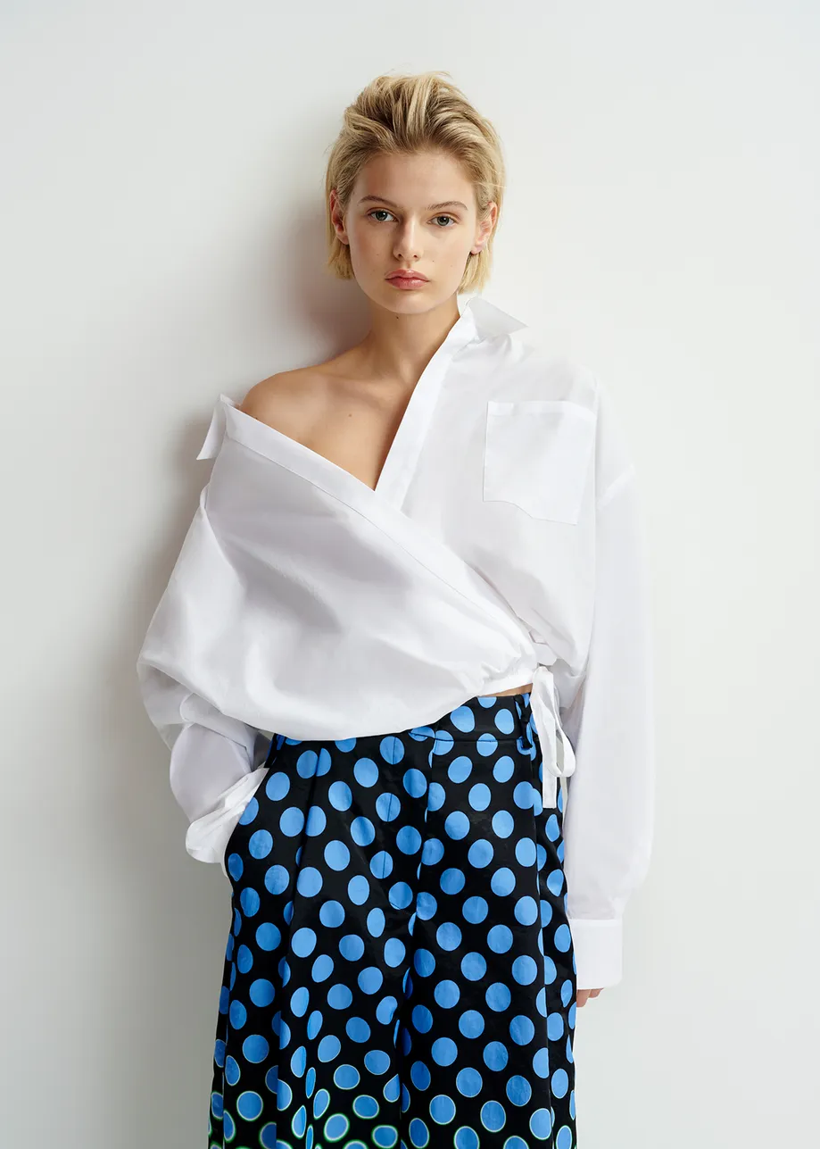 White cotton wrap-effect blouse