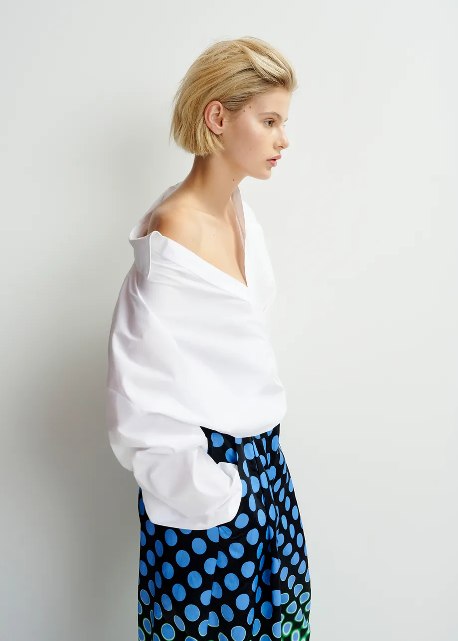 White cotton wrap-effect blouse