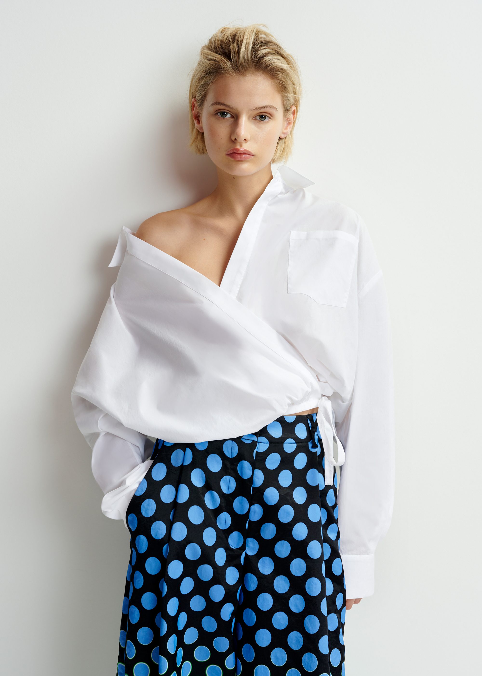 White cotton wrap-effect blouse | Essentiel Antwerp United States